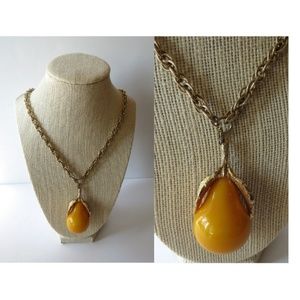 Vintage Pear Pendant Necklace Costume Jewelry